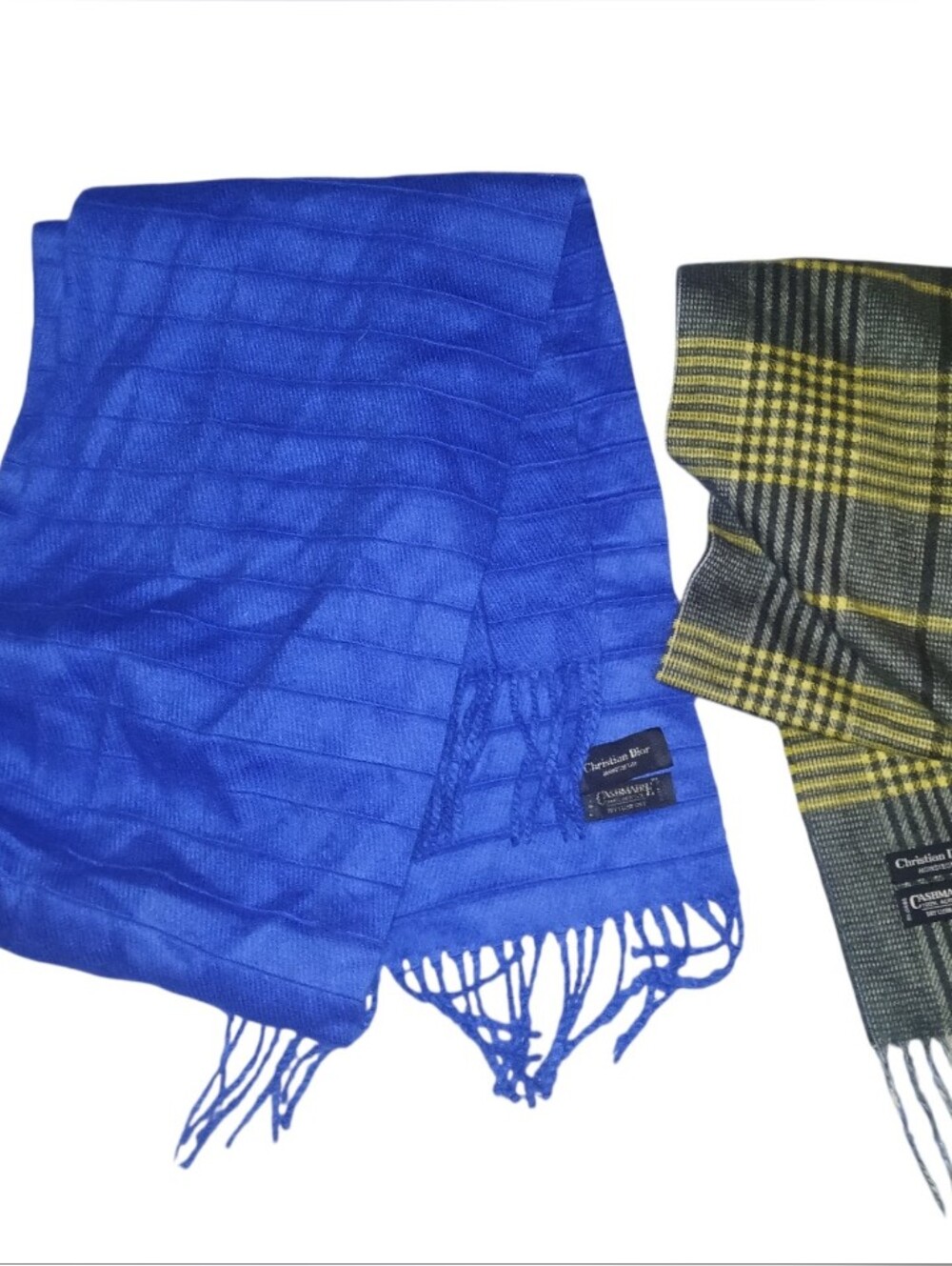 Christian Dior Monsieur 2 Soft Plush Scarfs Blue And Plaid Print